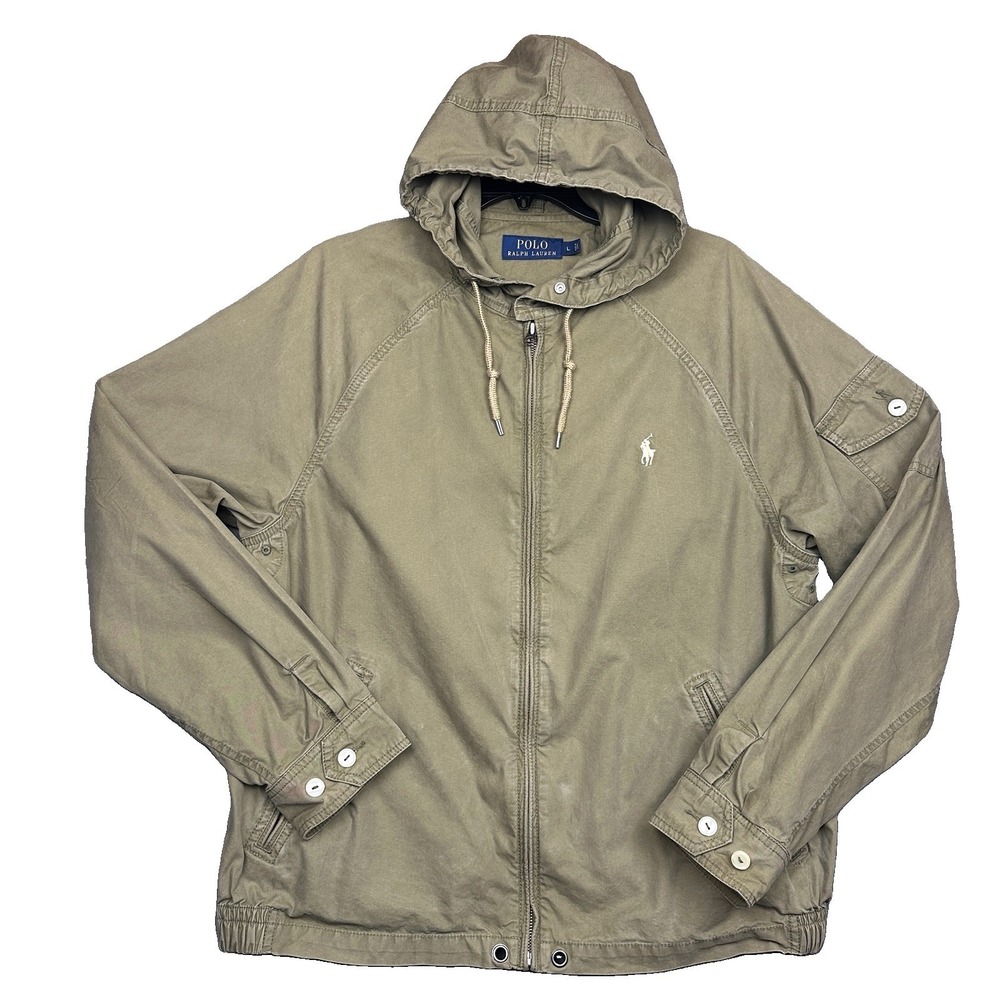 Polo Ralph Lauren Utility Jacket Mens Large Army Green Hooded Full Zip Pony Logo